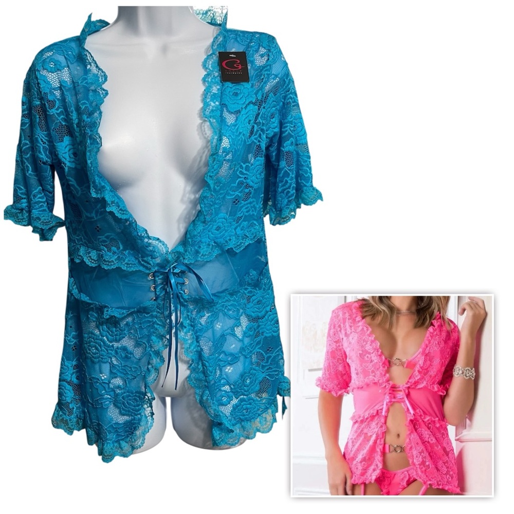 G World Intimates New Laced Robe Women Blue One Size 3/4 Sleeve